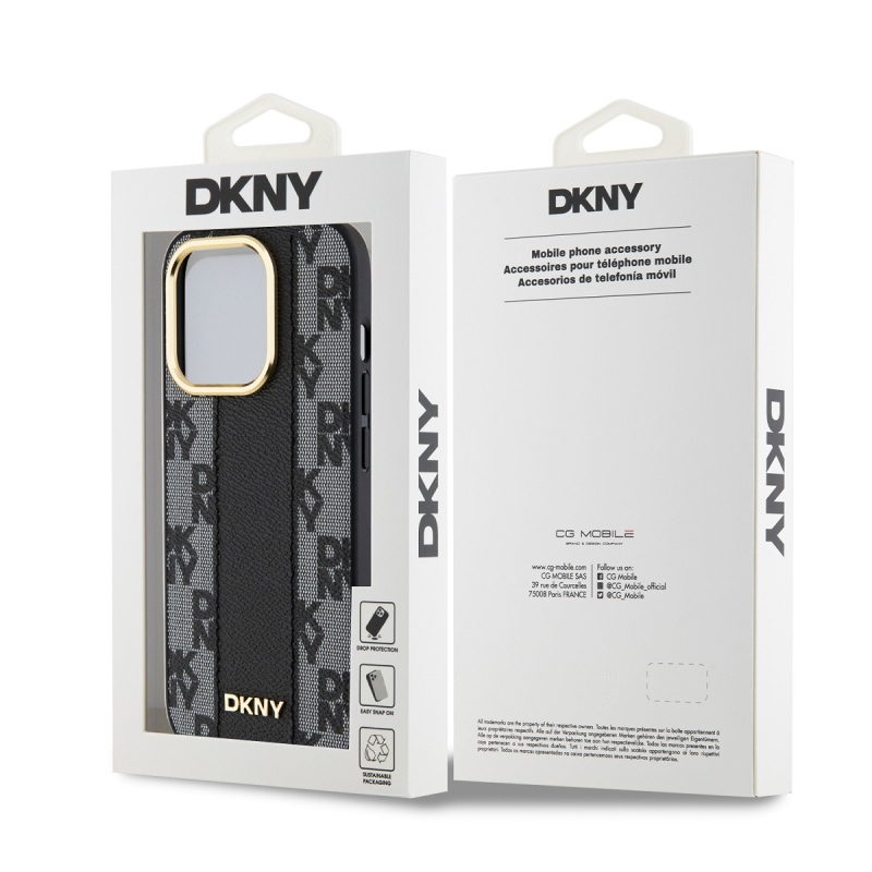 DKNY PU Leather Checkered Pattern Magsafe Zadný Kryt pre iPhone 15 Pro Max Black