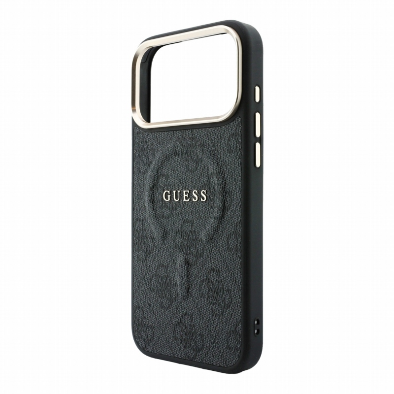 Guess PU Leather 4G Gold Frame Embossed MagSafe zadný kryt pre iPhone 18 Pro, čierny
