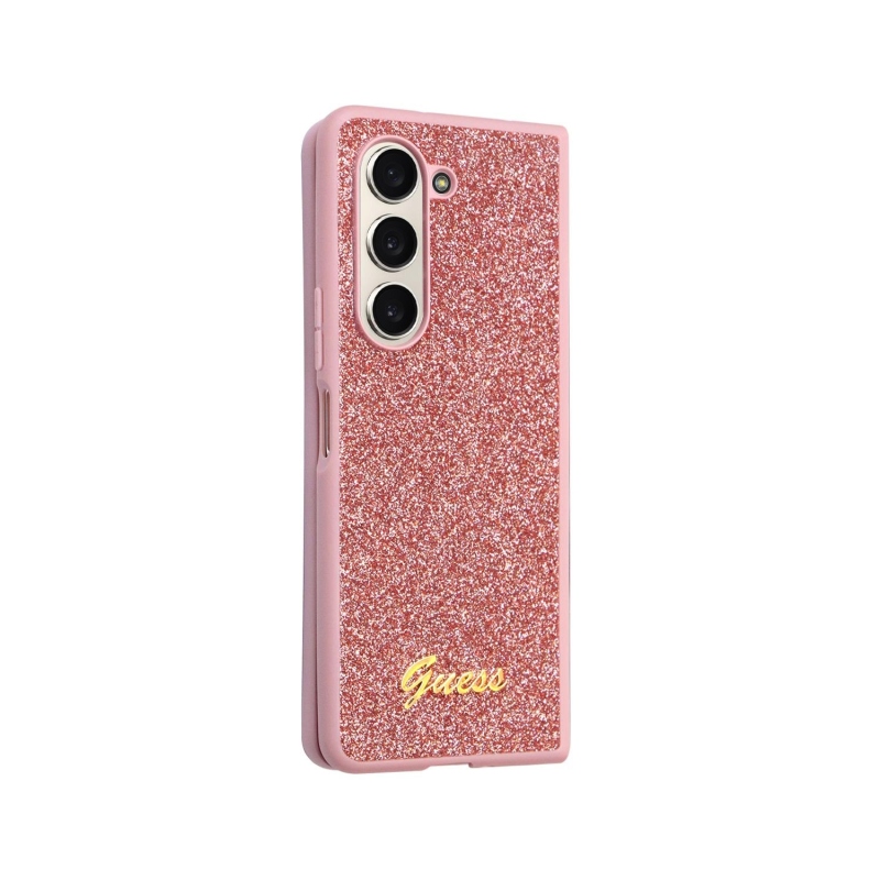 Guess PC/TPU Glitter Flakes Metal Logo Zadný Kryt pre Samsung Galaxy Z Fold 5 Pink
