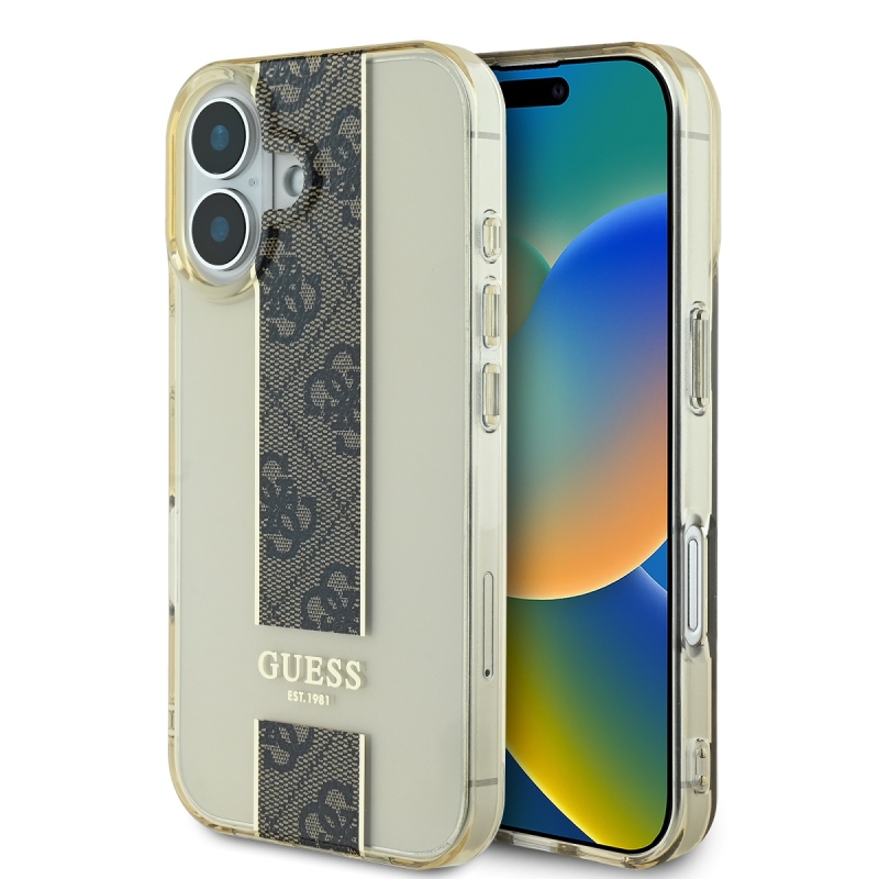 Guess IML Middle 4G Stripe Zadný Kryt pre iPhone 16 Brown