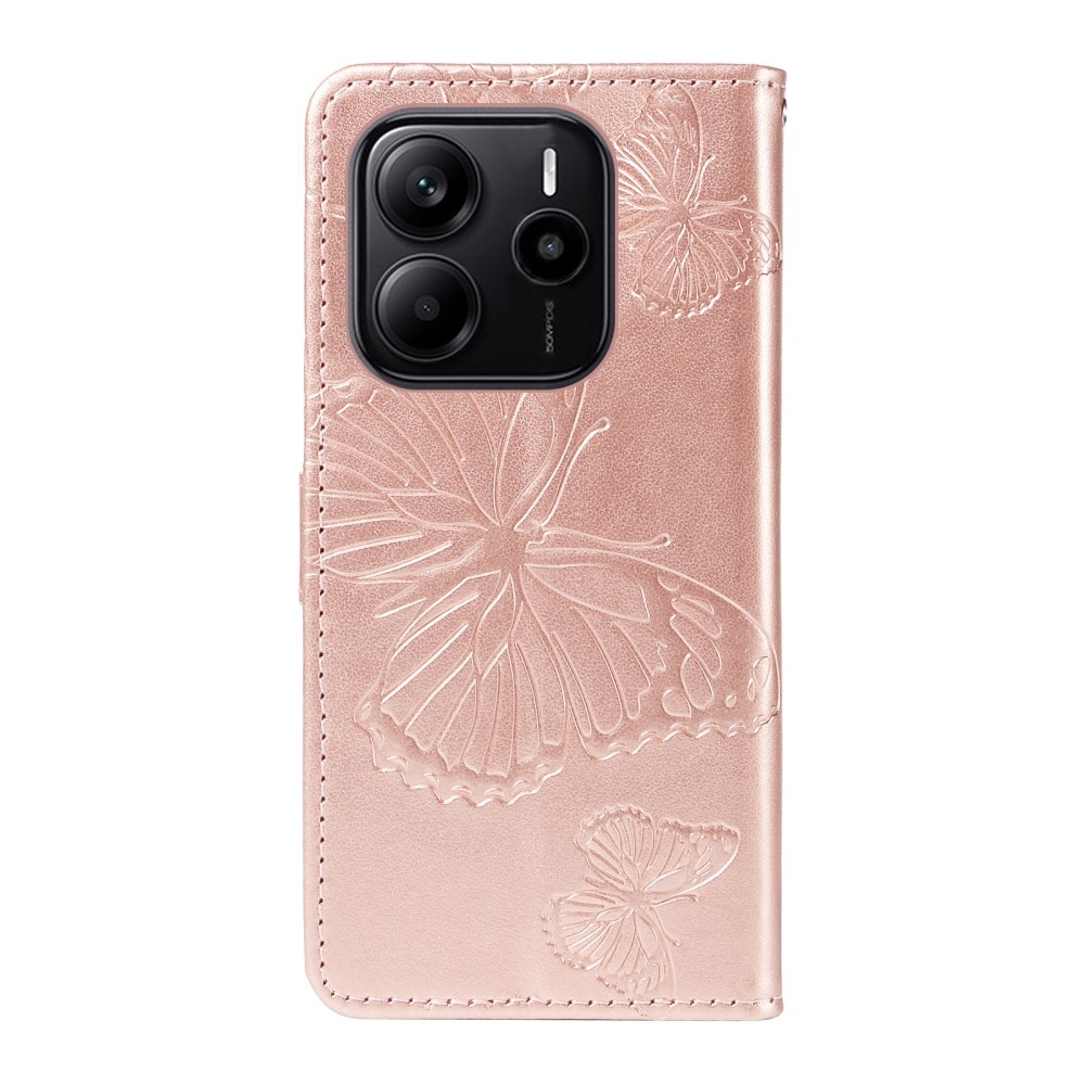 Big Butterfly knižkové púzdro na Xiaomi Redmi Note 14 - ružovozlaté