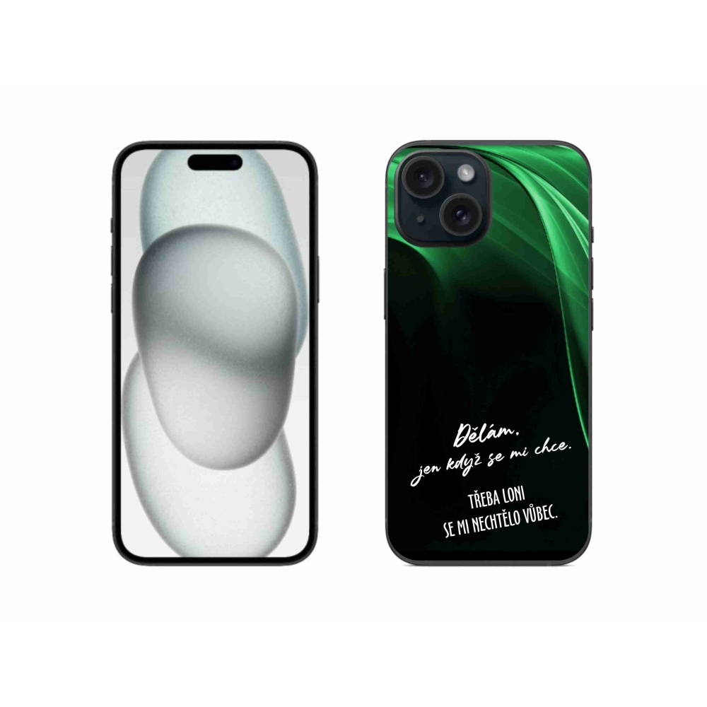 Gélový kryt mmCase na iPhone 15 - vtipný text 12 čierne pozadie