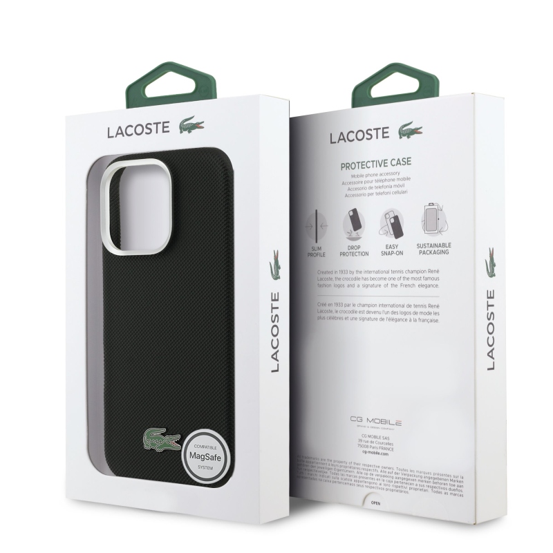Lacoste PVC Iconic Petit Pique Metal Logo MagSafe zadný kryt pre iPhone 16 Pro Black