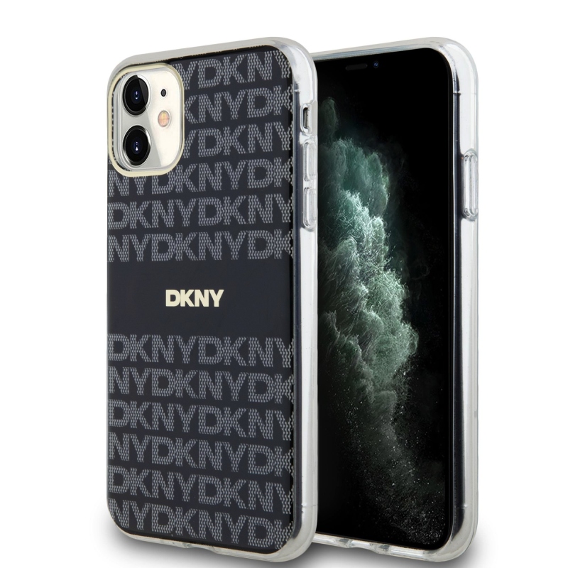 DKNY PC/TPU Repeat Pattern Tonal Stripe Magsafe Zadný Kryt pre iPhone 11 Black