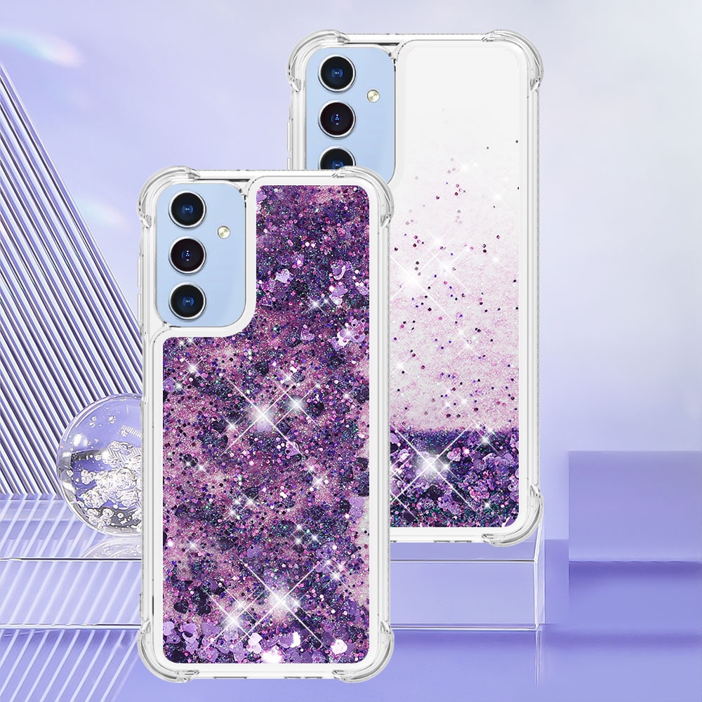 Glitter presýpacie gélový obal na Samsung Galaxy A17 5G - tmavofialový/srdiečka