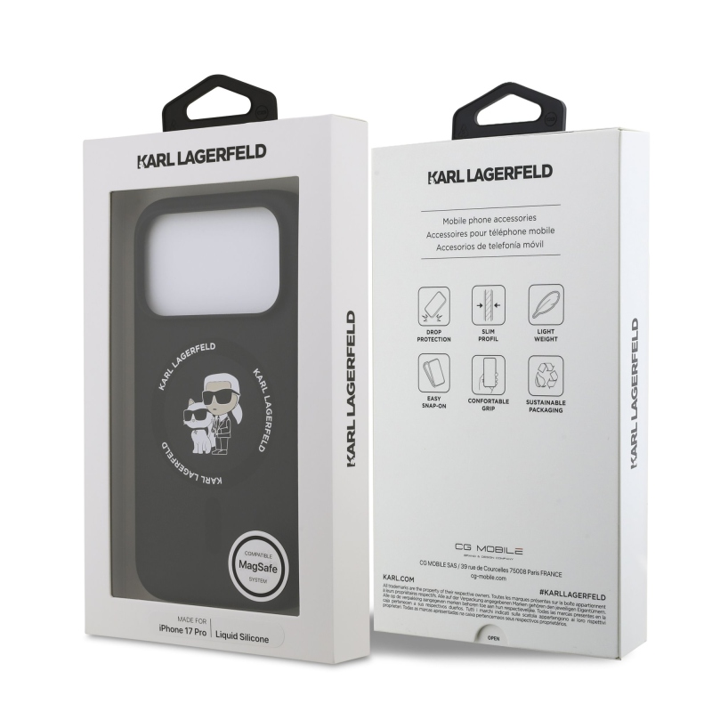Karl Lagerfeld Liquid Silicone Karl and Choupette MagSafe zadný kryt pre iPhone 17 Pro Black