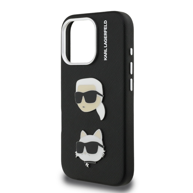 Karl Lagerfeld Grained PU K&CH Heads Zadný Kryt pre iPhone 16 Pro Black