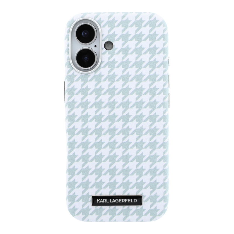 Karl Lagerfeld PU Houndstooth Resin Plate Zadný kryt MagSafe pre iPhone 17 Blue