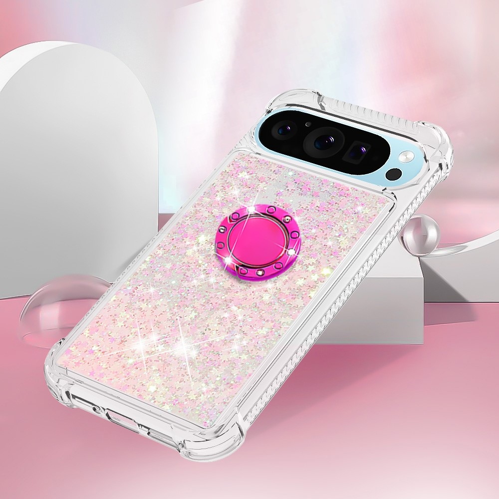 Glitt presýpací gélový obal s krúžkom na prst na Google Pixel 10 - ružový/hviezdičky
