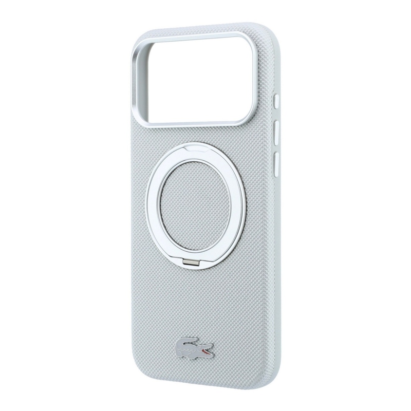 Lacoste PVC Petit Pique Semi Wrap Ring Stand MagSafe zadný kryt pre iPhone 18 Pro Max, svetlošedý