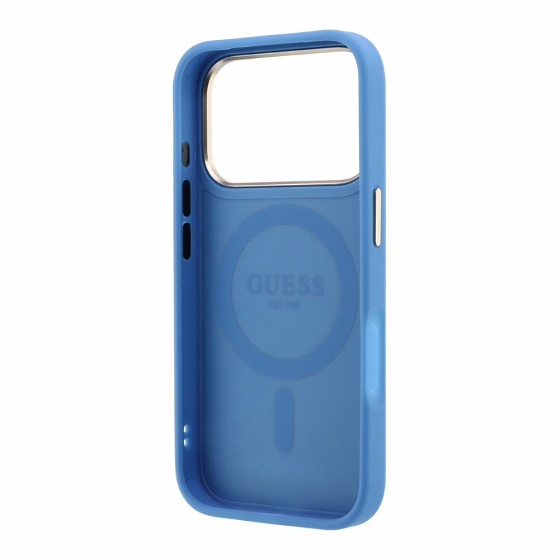 Guess PU 4G Ring Stand MagSafe zadný kryt pre iPhone 18 Pro Max, modrý