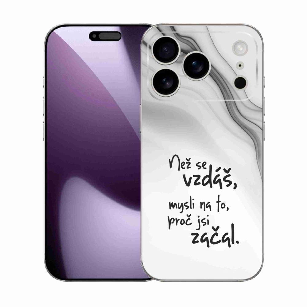 Gélový kryt mmCase na iPhone 17 Pro - citát 2 biele pozadie