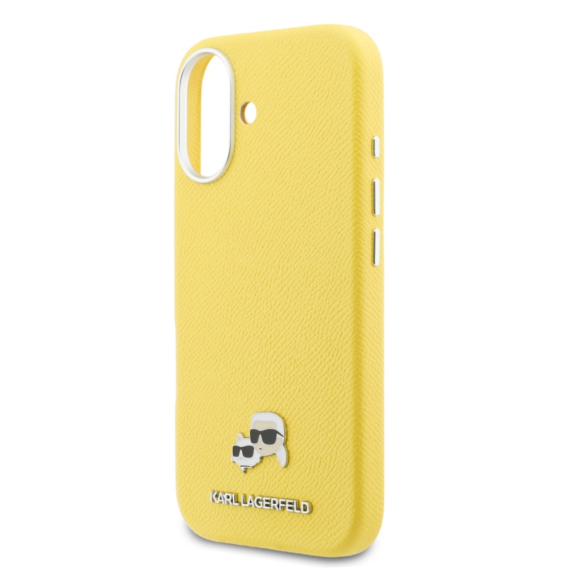 Karl Lagerfeld PU Karl and Choupette Heads Pins MagSafe zadný kryt pre iPhone 17 Yellow