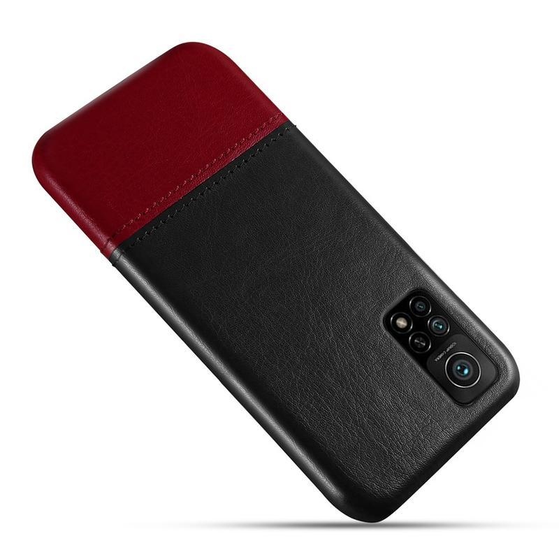 KSQ plastový kryt potiahnutý PU kožou pre mobil Xiaomi Mi 10T Pro 5G - čierny / červený