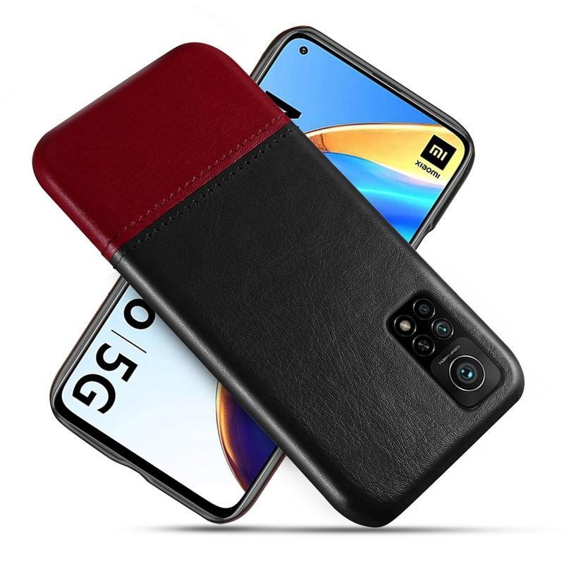 KSQ plastový kryt potiahnutý PU kožou pre mobil Xiaomi Mi 10T Pro 5G - čierny / červený