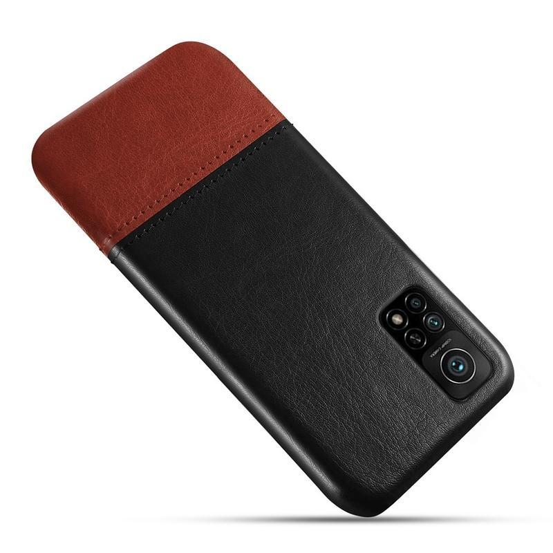 KSQ plastový kryt potiahnutý PU kožou pre mobil Xiaomi Mi 10T Pro 5G - čierny / hnedý