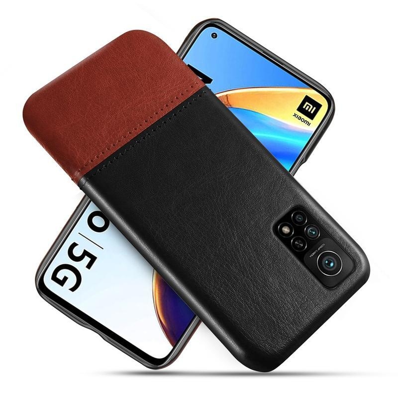 KSQ plastový kryt potiahnutý PU kožou pre mobil Xiaomi Mi 10T Pro 5G - čierny / hnedý