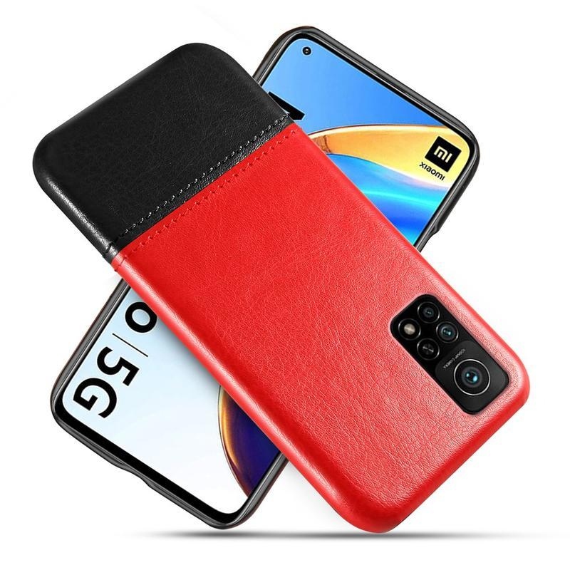 KSQ plastový kryt potiahnutý PU kožou pre mobil Xiaomi Mi 10T Pro 5G - červený / čierny
