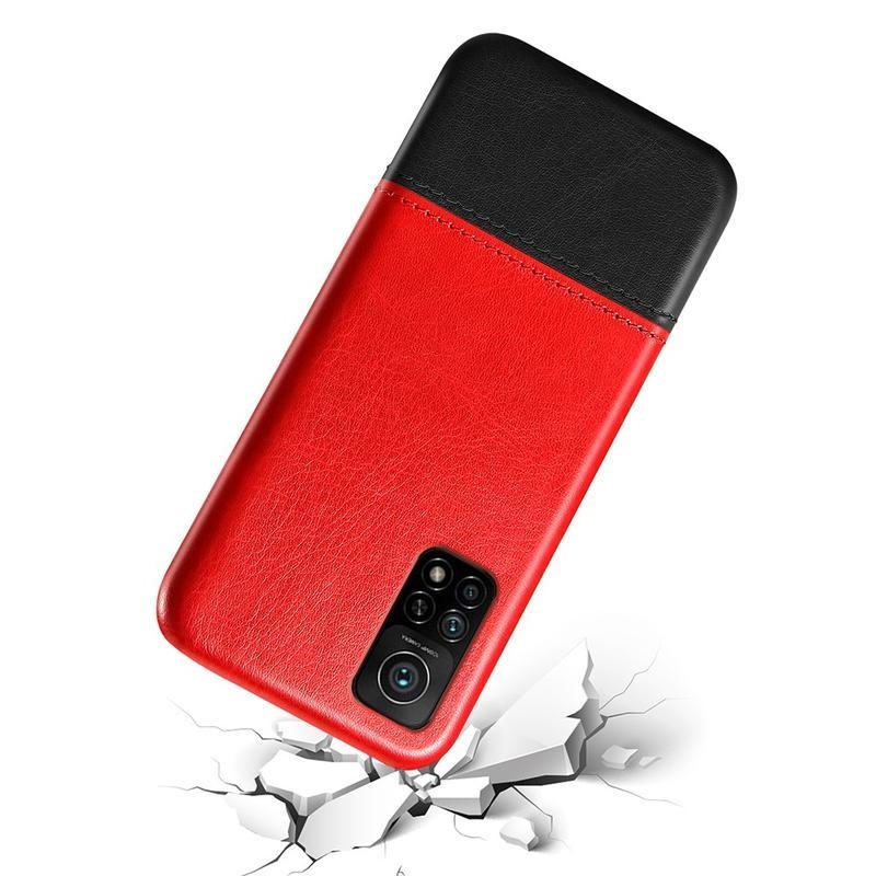 KSQ plastový kryt potiahnutý PU kožou pre mobil Xiaomi Mi 10T Pro 5G - červený / čierny