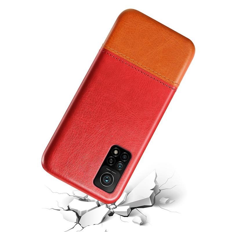 KSQ plastový kryt potiahnutý PU kožou pre mobil Xiaomi Mi 10T Pro 5G - červený / hnedý