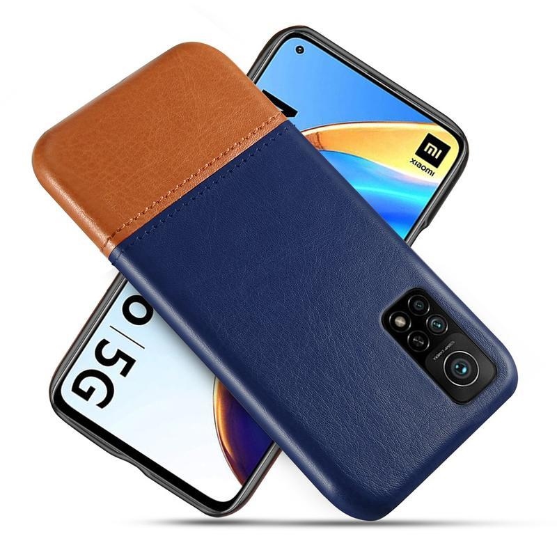 KSQ plastový kryt potiahnutý PU kožou pre mobil Xiaomi Mi 10T Pro 5G - modrý / hnedý