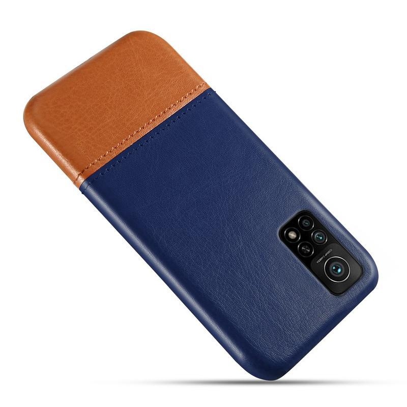 KSQ plastový kryt potiahnutý PU kožou pre mobil Xiaomi Mi 10T Pro 5G - modrý / hnedý