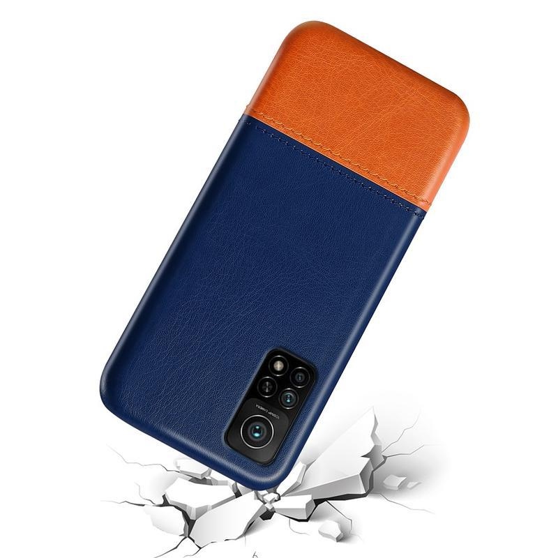 KSQ plastový kryt potiahnutý PU kožou pre mobil Xiaomi Mi 10T Pro 5G - modrý / hnedý