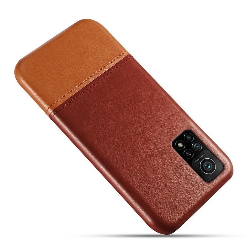 KSQ plastový kryt potiahnutý PU kožou pre mobil Xiaomi Mi 10T Pro 5G - tmavohnedý / svetlohnedý