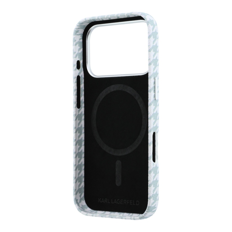 Karl Lagerfeld PU Houndstooth Resin Plate Zadný kryt MagSafe pre iPhone 17 Pro Blue