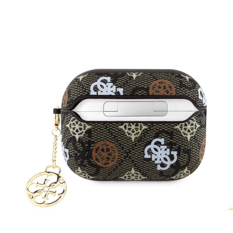 Guess PU 4G Pivoňkové puzdro s príveskom pre AirPods 3 Brown