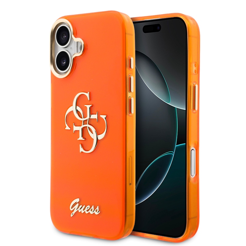 Guess IML 4G Script Metal Logo Zadný kryt pre iPhone 17 Orange