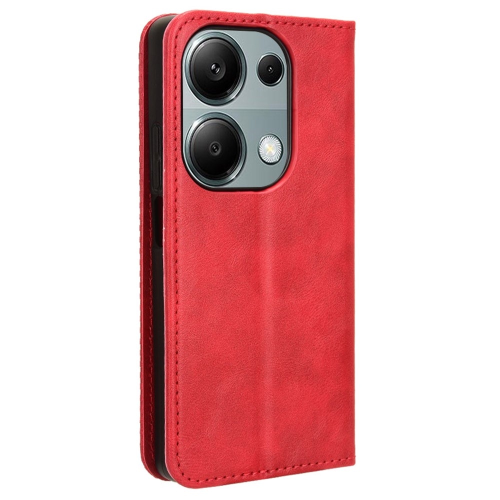 Vintage knižkové púzdro na Xiaomi Redmi Note 14S/Note 13 Pro 4G/Poco M6 Pro - červené