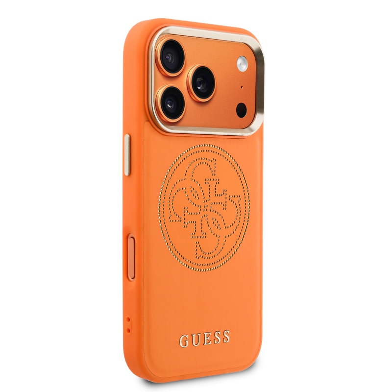 Guess PU perforovaný zadný kryt 4G pre iPhone 17 Pro Orange