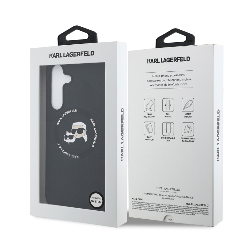 Karl Lagerfeld Liquid Silicone K&CH Heads MagSafe Zadný Kryt pre Samsung Galaxy S25 FE Black