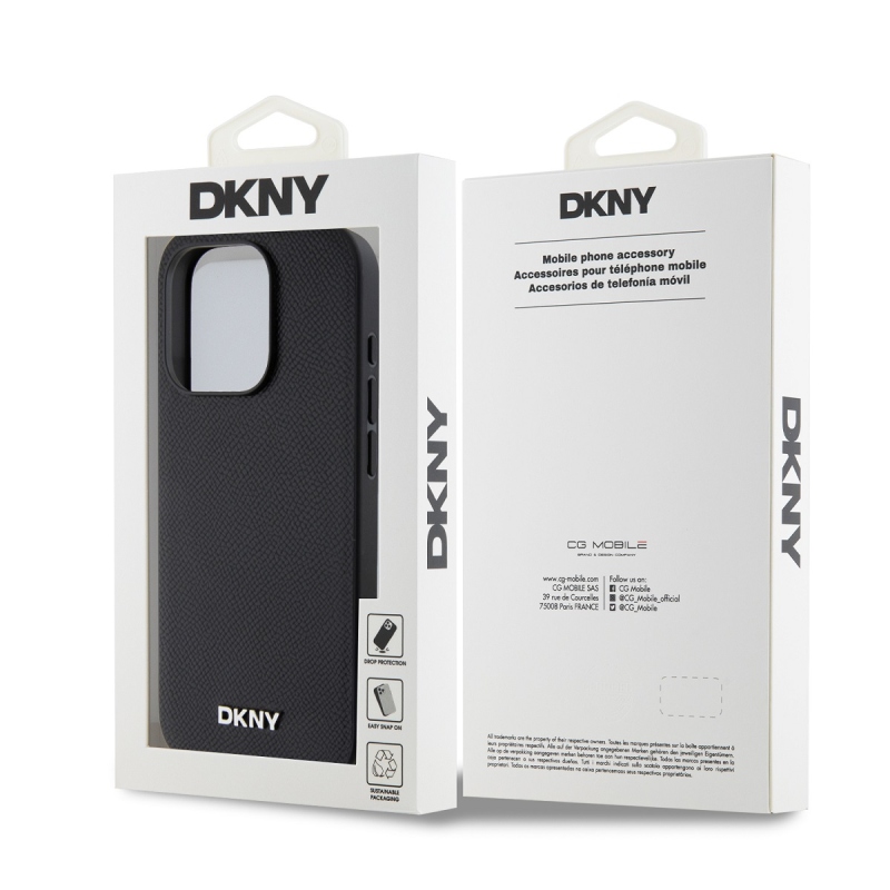 DKNY PU Leather Silver Metal Logo Magsafe Zadný Kryt pre iPhone 15 Pro Max Black