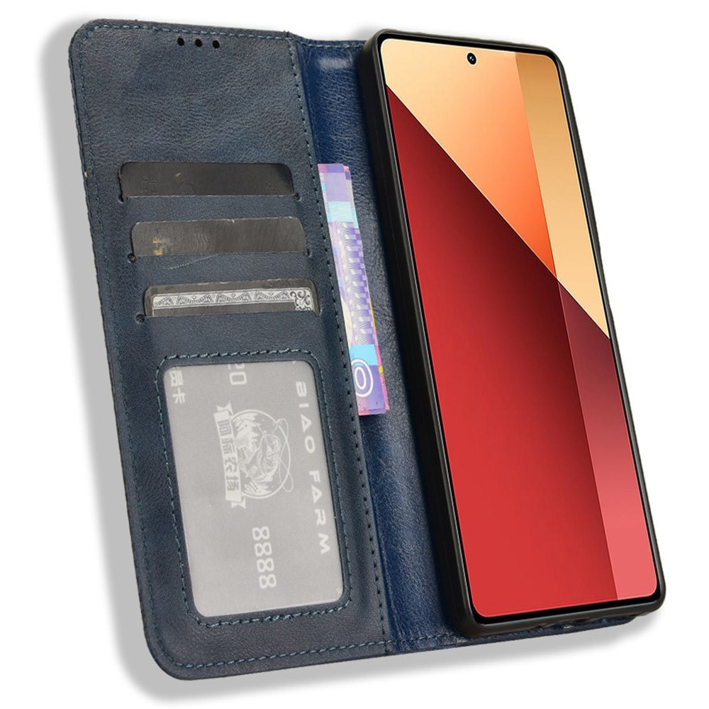 Vintage knižkové puzdro na Xiaomi Redmi Note 14S/Note 13 Pro 4G/Poco M6 Pro - tmavomodré