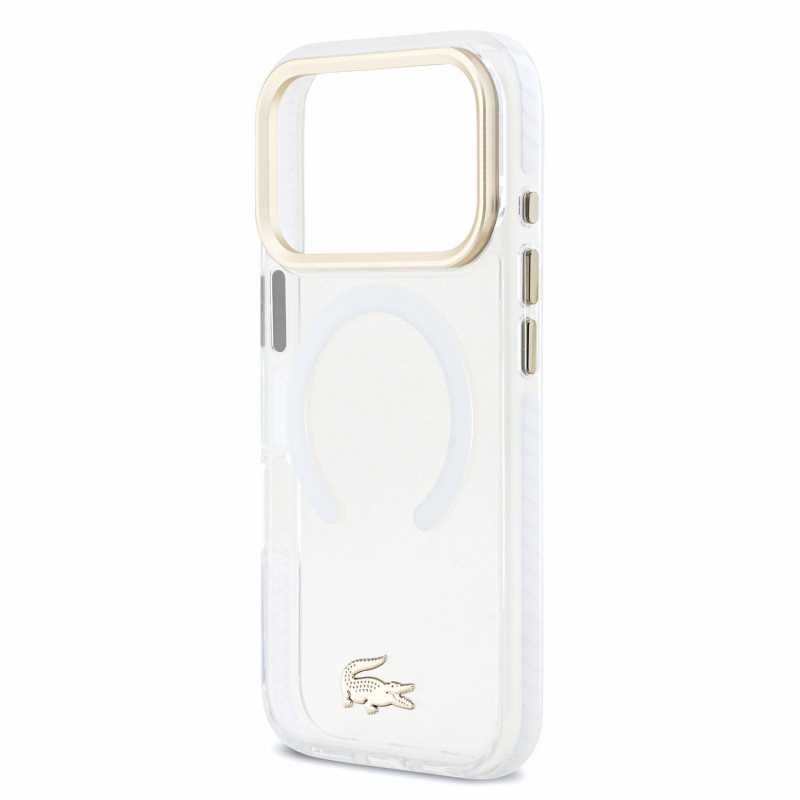 Lacoste IML Shockproof Petit Pique Gold Logo MagSafe zadný kryt pre iPhone 18 Pro, priehľadný