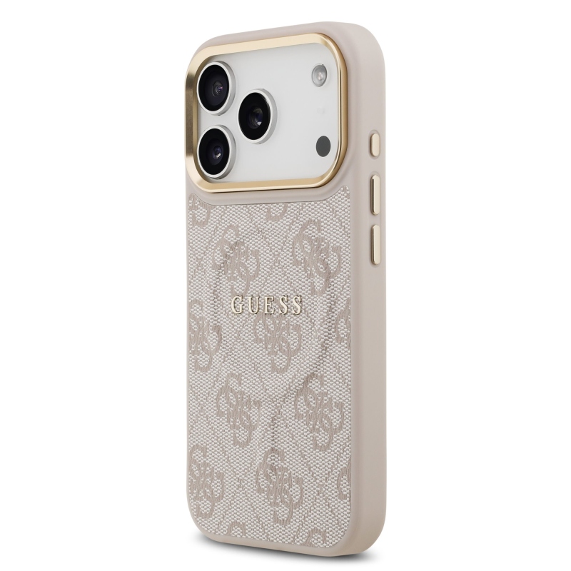 Guess PU kožený zadný kryt 4G Gold Frame MagSafe pre iPhone 17 Pro Pink