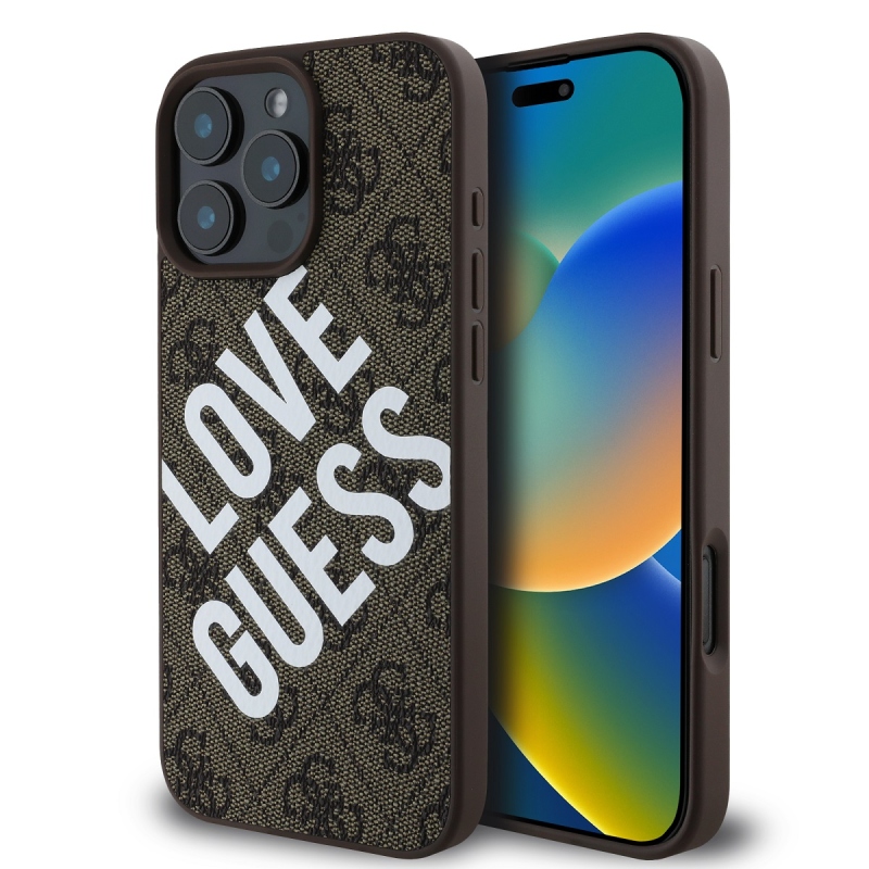 Guess PU Leather 4G Big Love Logo MagSafe Zadný Kryt pre iPhone 16 Pro Brown