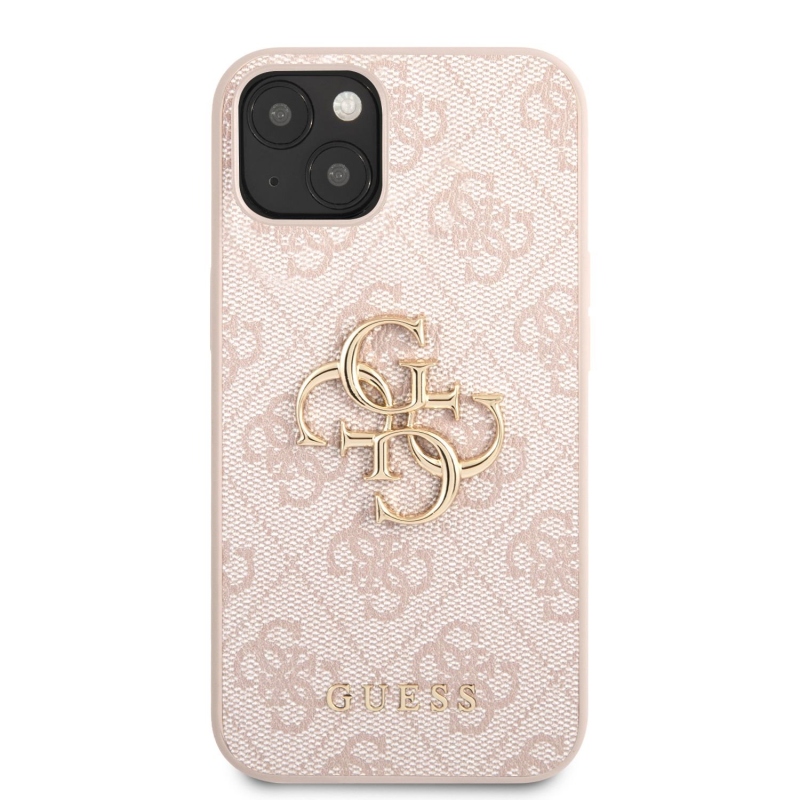 Guess PU 4G Metal Logo Zadný Kryt pre iPhone 13 Pink