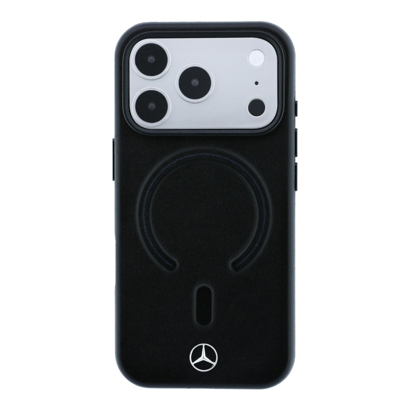 Mercedes PU koža 3D MagSafe zadný kryt pre iPhone 18 Pro čierny/antracitový