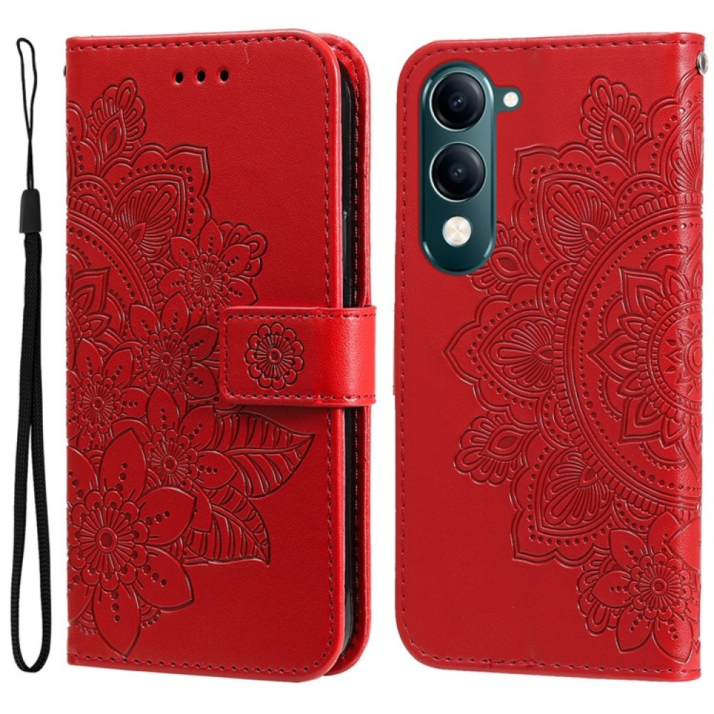 Floral knižkové puzdro na Vivo Y29s 5G - červené