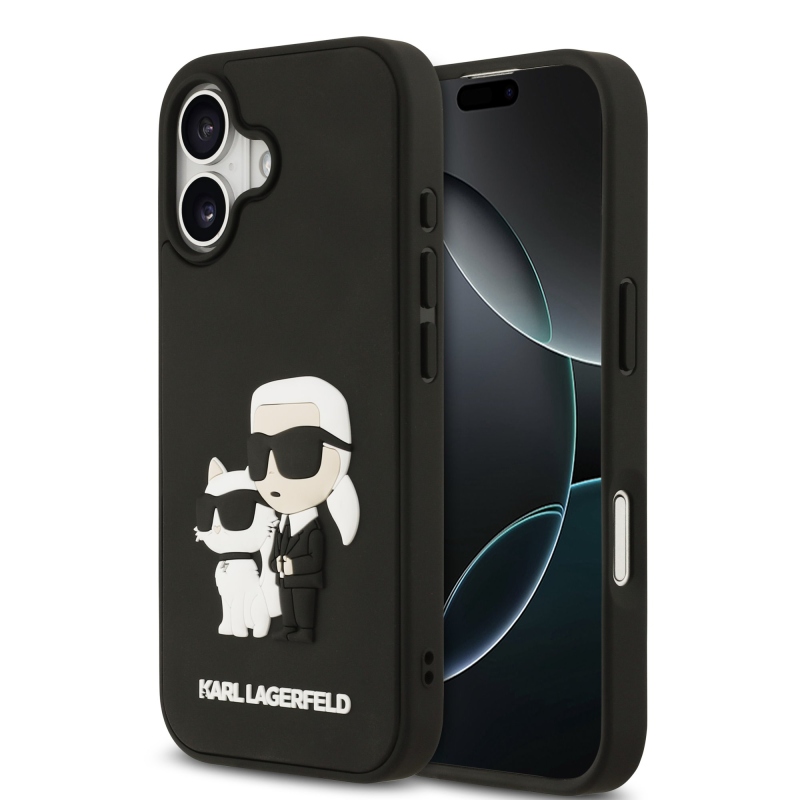 Karl Lagerfeld 3D gumový zadný kryt Karl and Choupette pre iPhone 17 Black