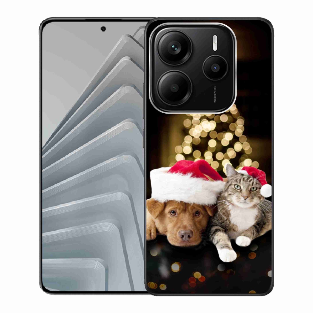 Gelový kryt mmCase na Xiaomi Redmi Note 14 5G - vianočný pes a kočka