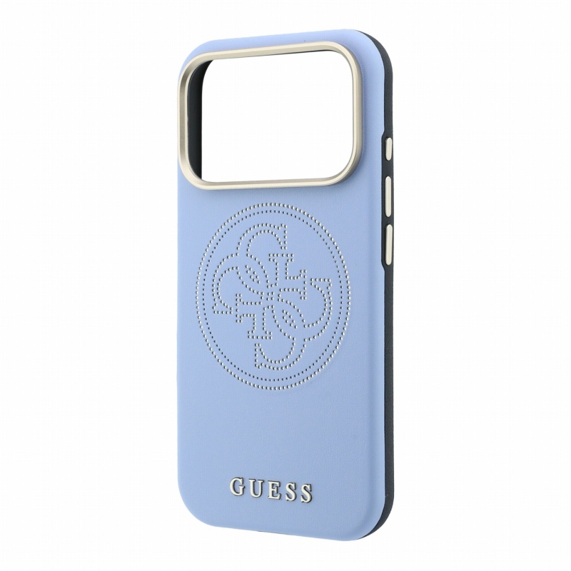 Guess PU Semi Wrap Perforated 4G Logo MagSafe zadný kryt pre iPhone 18 Pro, modrý