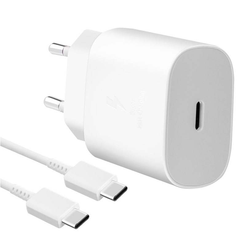 EP-TA800EWE + EP-DG980BWE Samsung 25W Cestovná nabíjačka + USB-C/USB-C Dátový Kábel White (OOB Bulk)