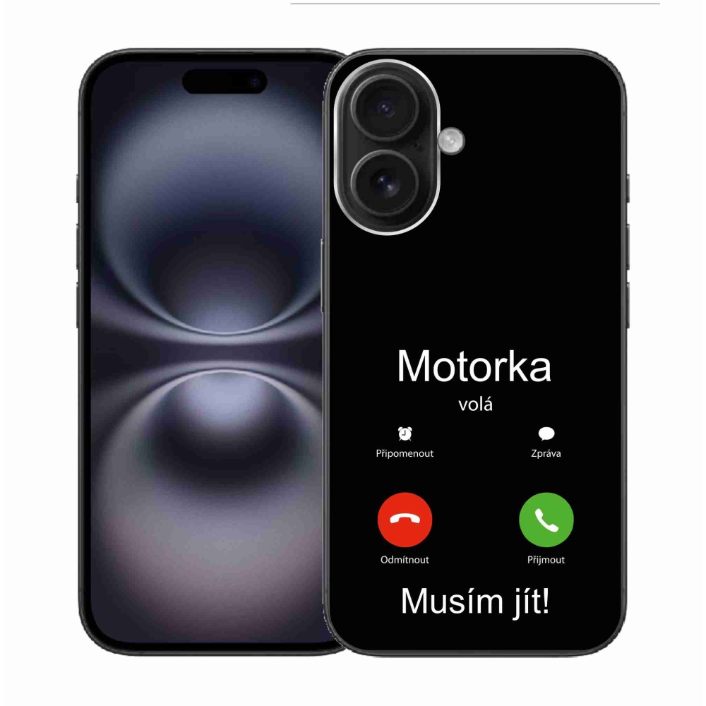 Gélový kryt mmCase na iPhone 16 - motorka volá čierne pozadie