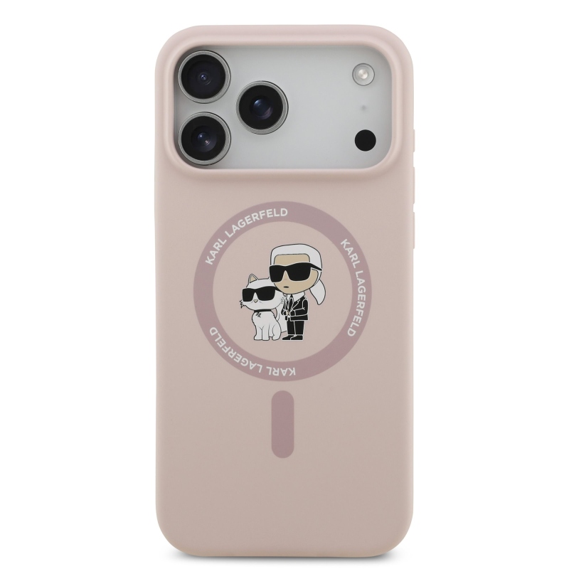 Karl Lagerfeld Tekutý silikónový kryt Karl and Choupette MagSafe pre iPhone 17 Pro Max Pink