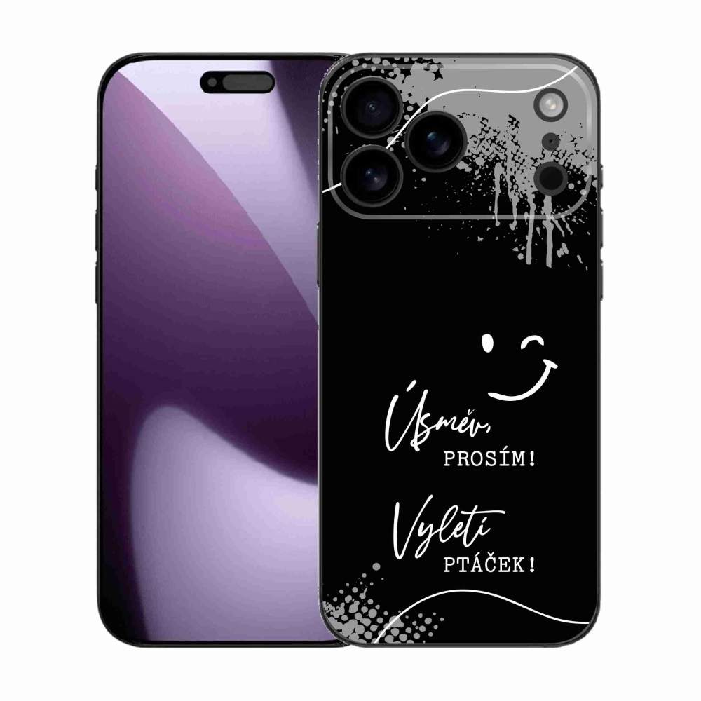 Gélový kryt mmCase na iPhone 17 Pro Max - vtipný text 4 čierne pozadie