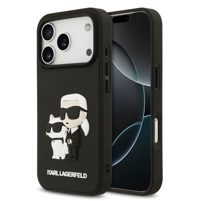 Karl Lagerfeld 3D gumový zadný kryt Karl and Choupette pre iPhone 17 Pro Black